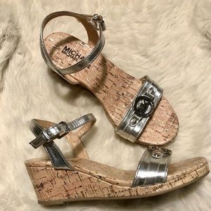 Michael Kors Metallic Silver Girls Cork Wedge